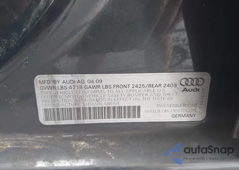 2009 Audi A4 2.0T Premium z USA, uszkodzony, nr VIN WAUJF78K19N074204